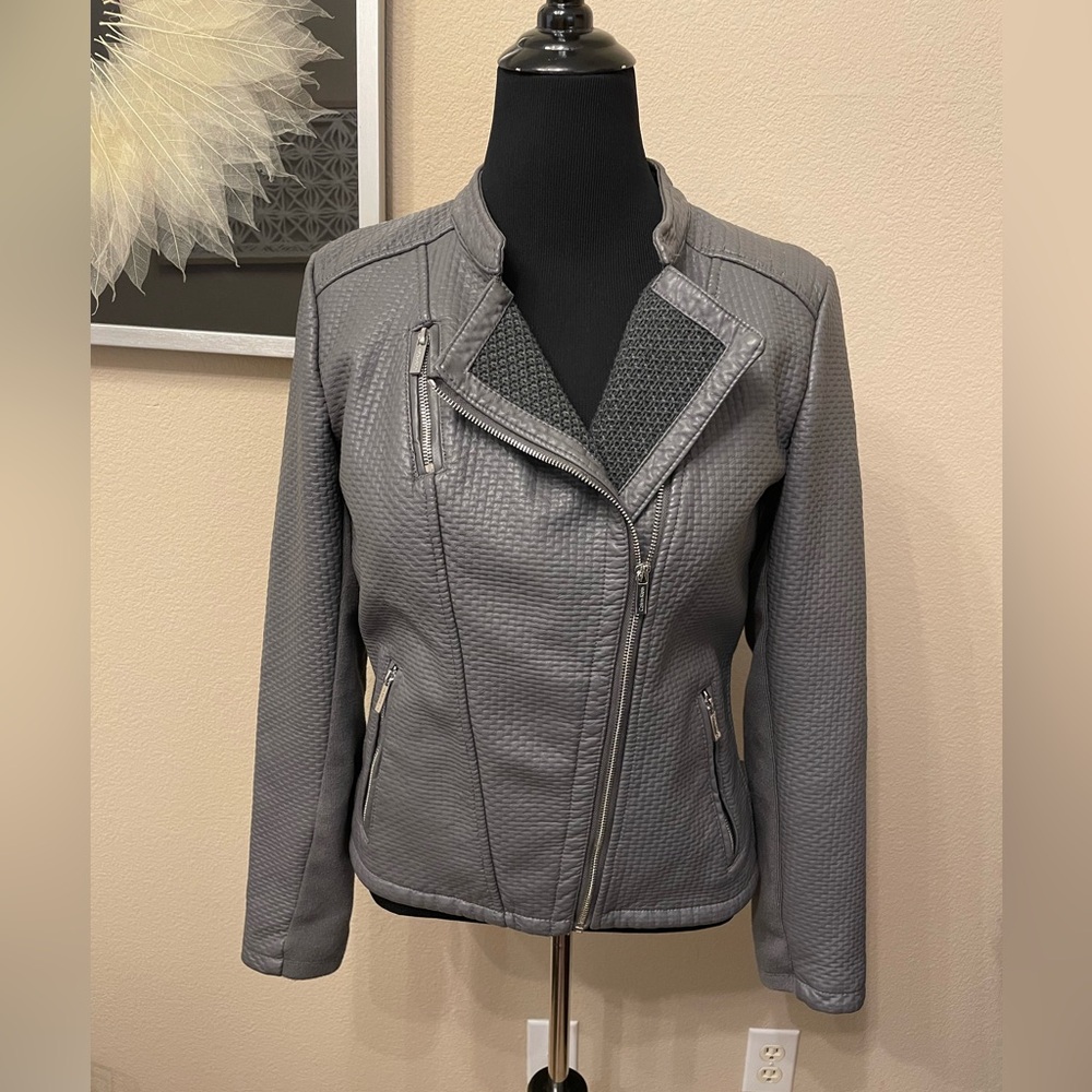 Calvin Klein Moto Zip Jacket, Gray, XL, Never worn, pockets, stretch sides arms